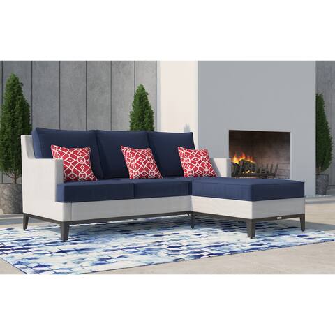 Tommy Hilfiger Hampton Outdoor Mesh Sectional, Coastal White and Navy