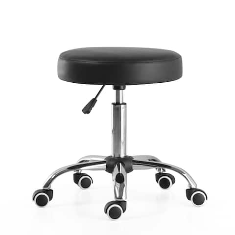 Round Faux Leather Rolling Office Stool