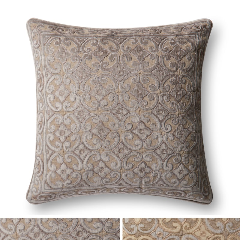 Traditional Medallion Cotton Velvet Applique 22-inch Pillow Cover