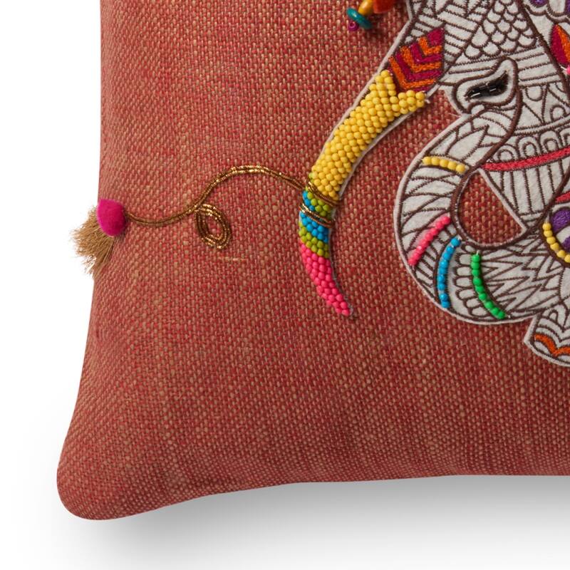 Boho Rust Beaded Elephant Applique 18-inch Throw Pillow
