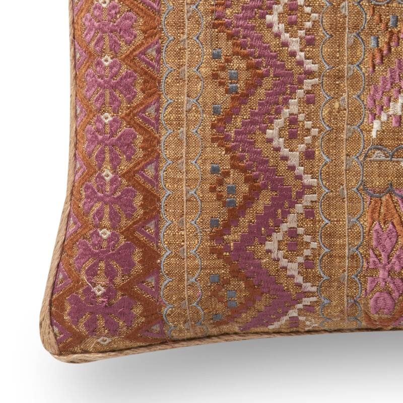 Classic Pink/ Rust Embroidered 13 x 21 Pillow Cover