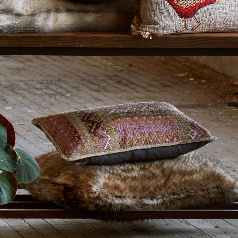 Classic Pink/ Rust Embroidered 13 x 21 Pillow Cover