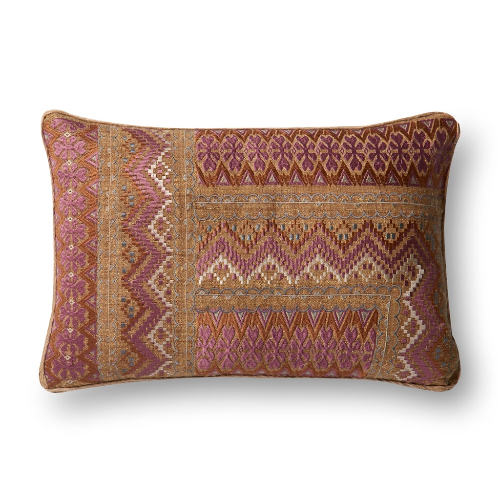 Classic Pink/ Rust Embroidered 13 x 21 Pillow Cover