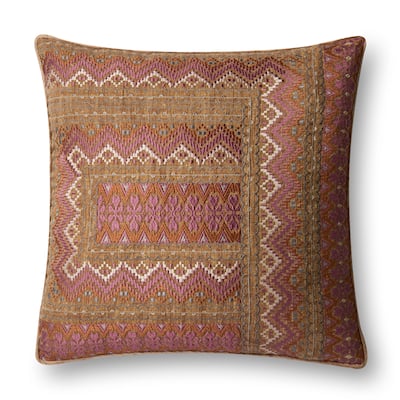 Classic Pink/ Rust Embroidered 22-inch Pillow Cover