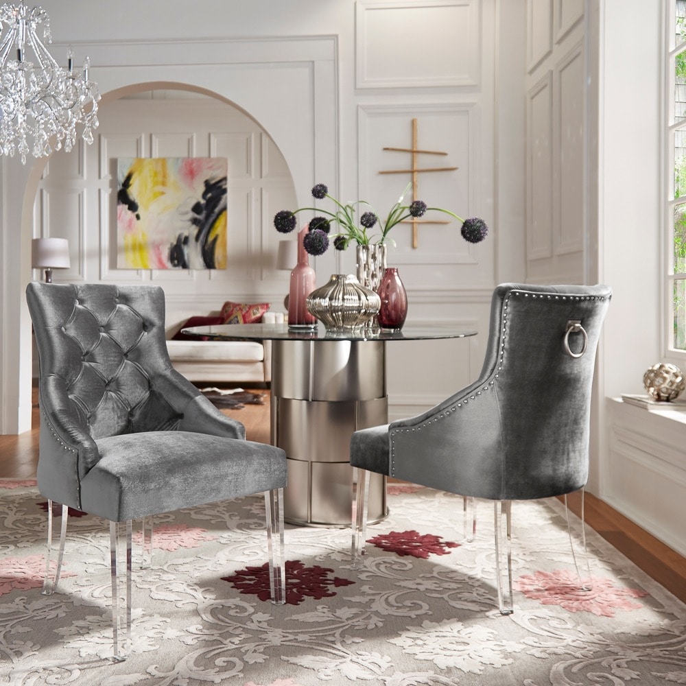 Gina Velvet Tufted Dining Chair Set Of 2 With Acrylic Legs By Inspire Q Bold Overstock 22974122 Silver