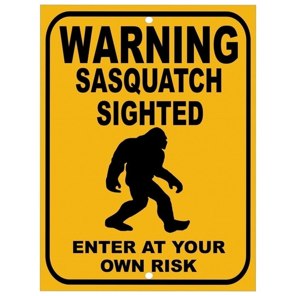Vintage Warning Sasquatch Metal Sign 9" x 12"