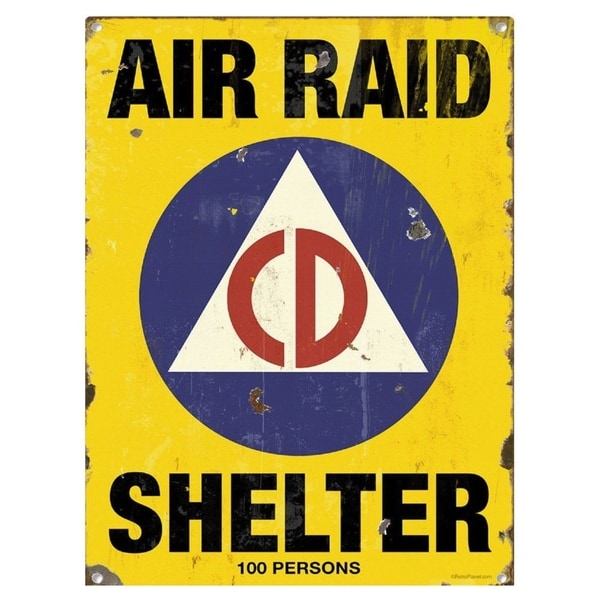 Vintage Air Raid Shelter Metal Sign 9" x 12"
