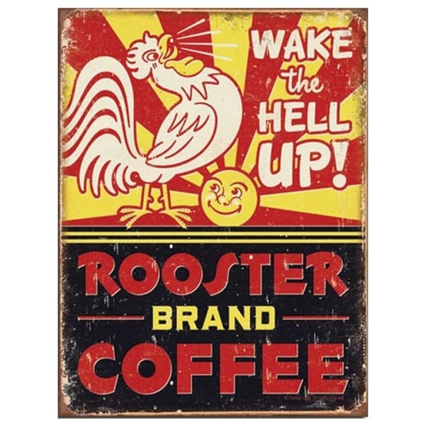 Vintage Rooster Brand Coffee Metal Sign 9" x 12"