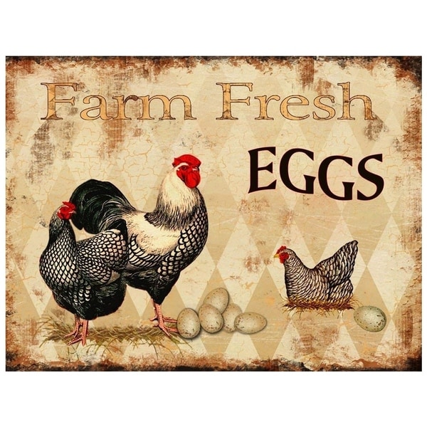 Vintage Farm Fresh Eggs Brown Metal Sign 10" x 13"