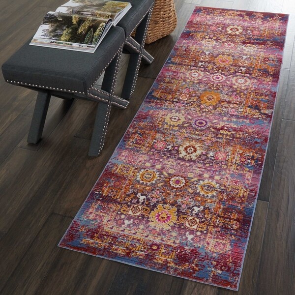 Shop Nourison Vintage Kashan Red Multicolor Abstract Runner