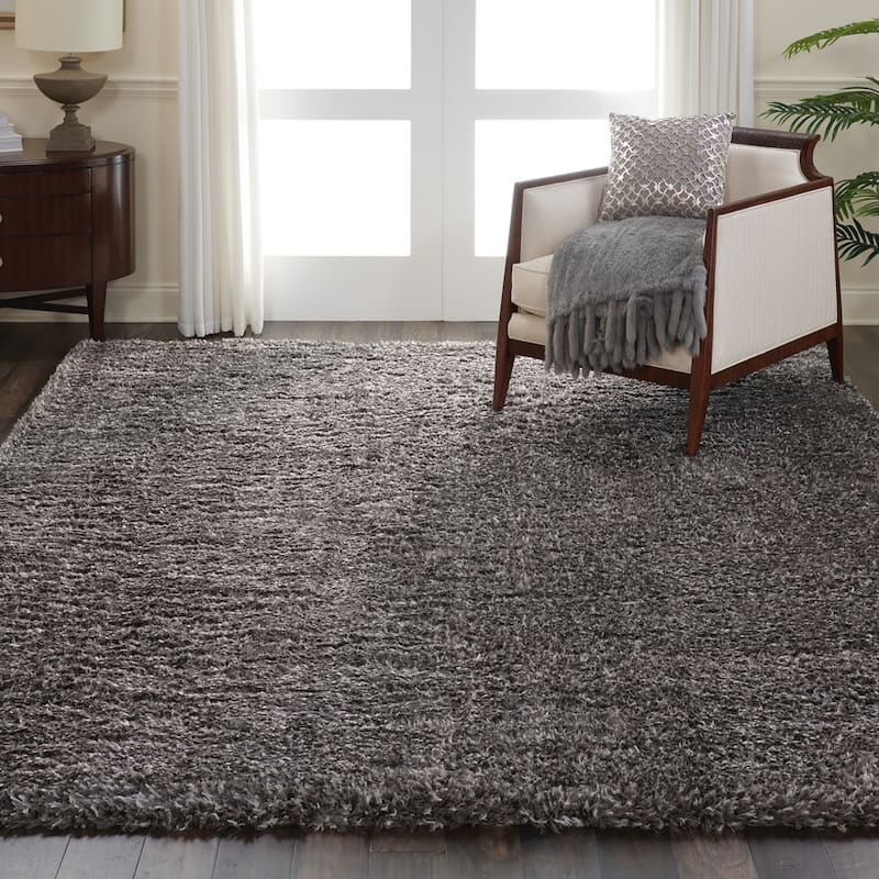 Nourison Ultra Plush Shag Ivory Area Rug - 9' x 12' - Charcoal - Rectangle
