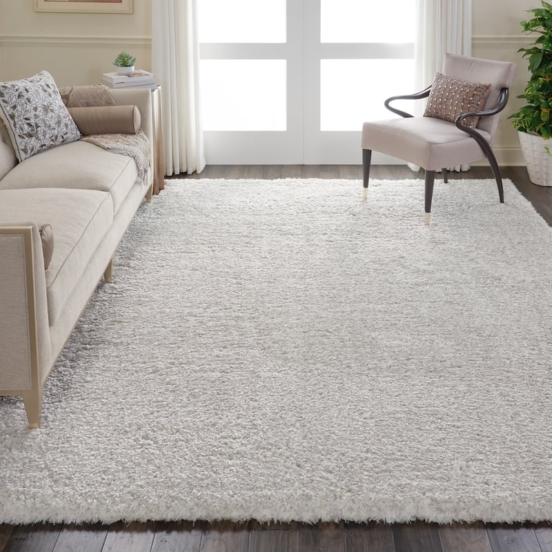 Nourison Ultra Plush Shag Ivory Area Rug - 2'2" x 7'6" Runner - Grey - Runner