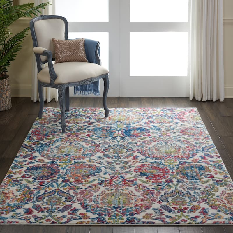 Nourison Global Vintage Ivory/Orange Damask Area Rug