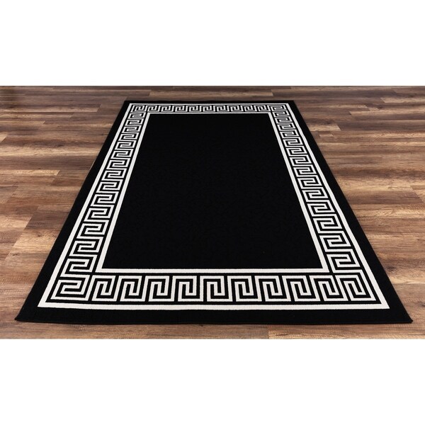 Gad Greek Key High Quality Indoor Outdoor Area Rug Black