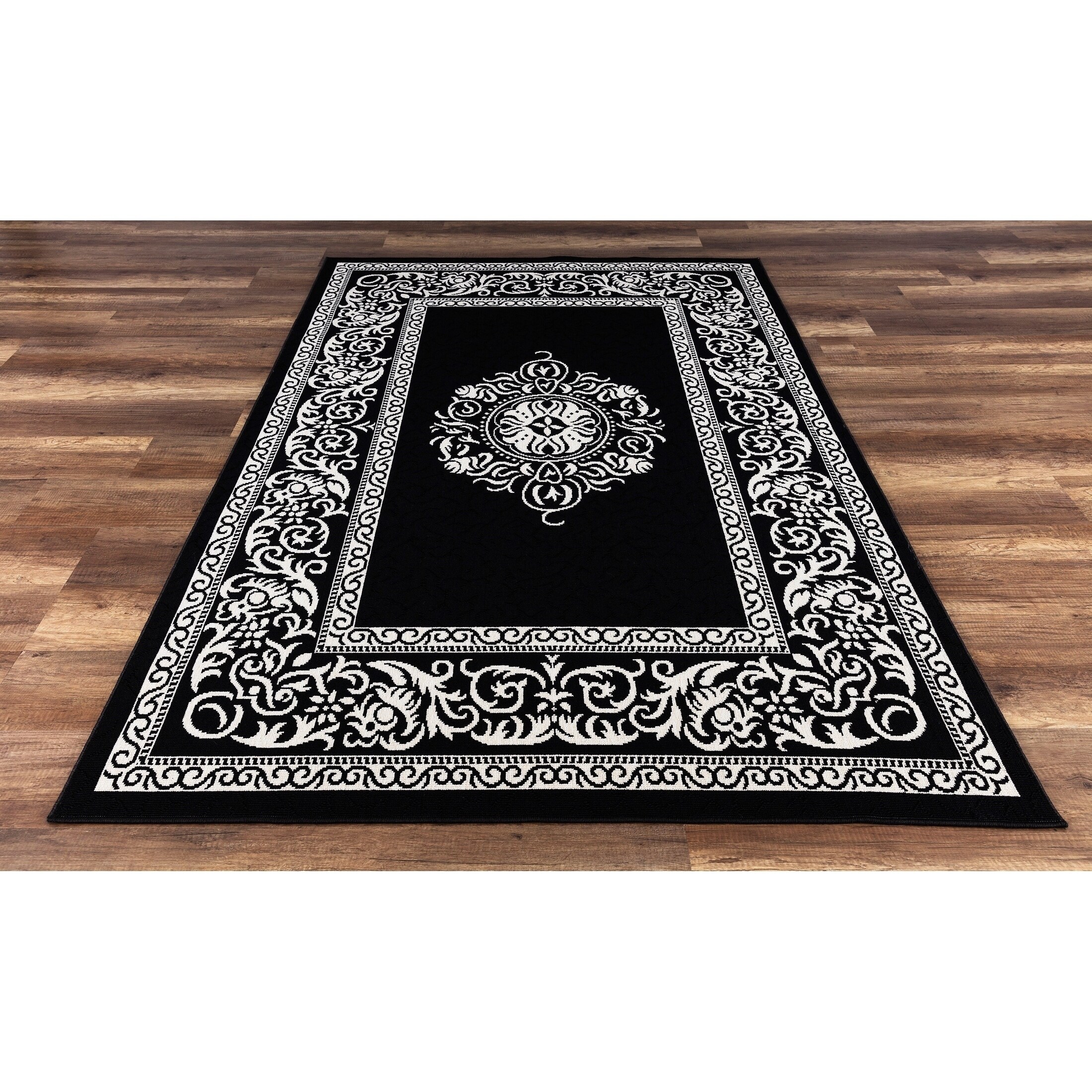 GAD Rize Beautiful Contemporary Indoor Outdoor Area Rug with Classic Medallion Black