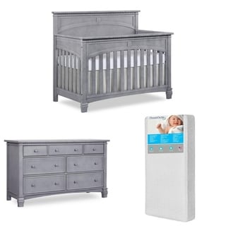 Evolur Santa Fe 5 in 1 Convertible Crib and Double Dresser with  FREE 260 coil crib and toddler mattress