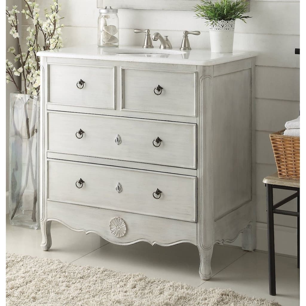 34" Benton Collection Daleville Vintage Distressed Gray Bath Vanity