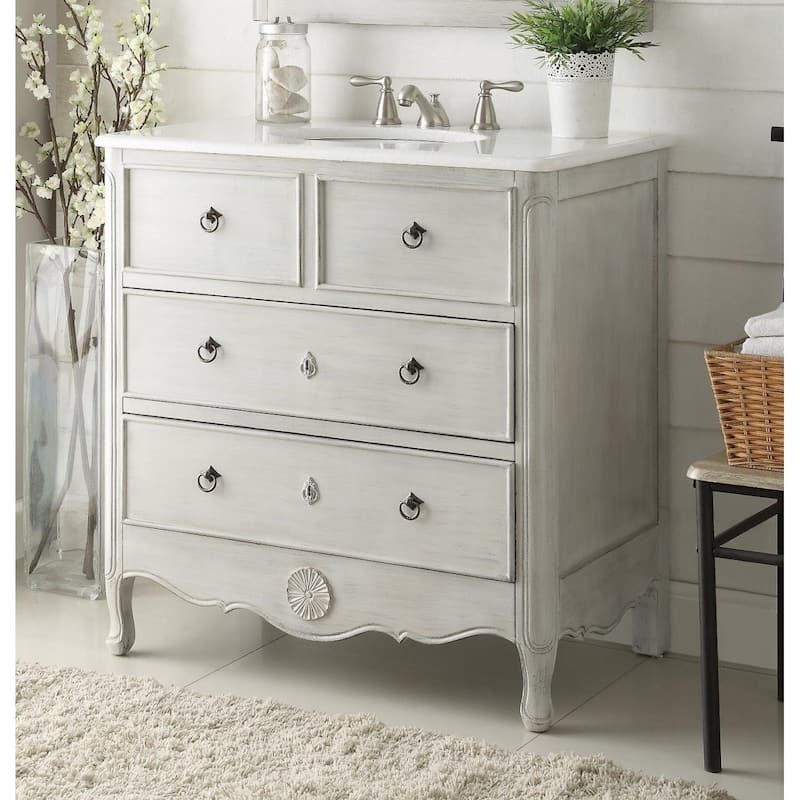 34" Benton Collection Daleville Vintage Gray Bath Vanity & Mirror