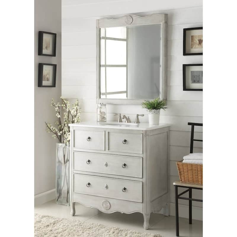 34" Benton Collection Daleville Vintage Gray Bath Vanity & Mirror
