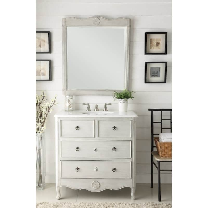34" Benton Collection Daleville Vintage Gray Bath Vanity & Mirror - Antique - Grey - Single Vanities
