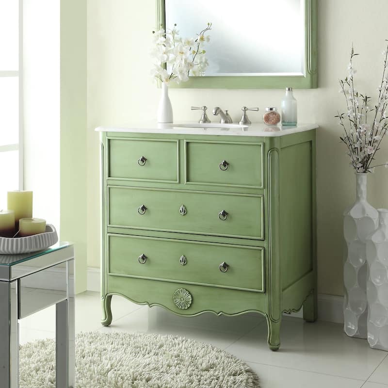 34" Benton Collection Daleville Distressed Green Bath Vanity & Mirror