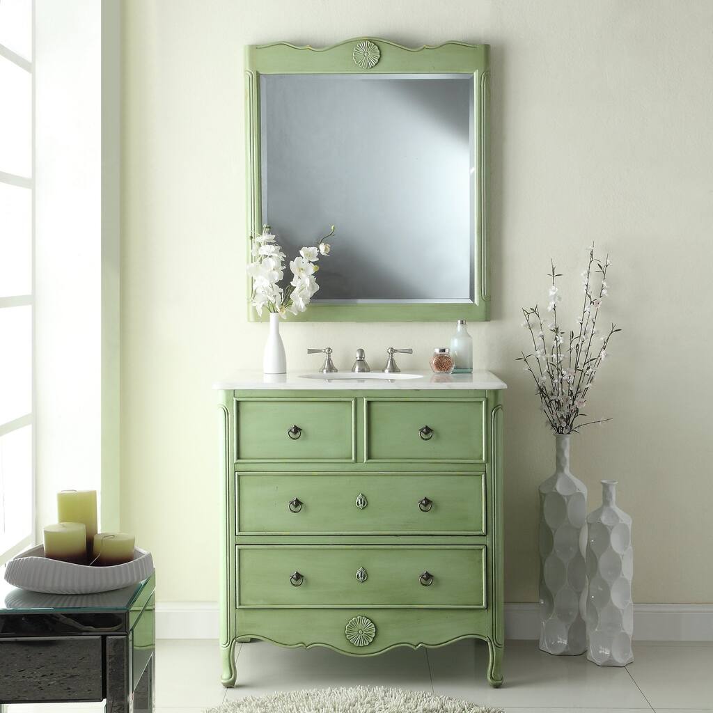 34" Benton Collection Daleville Distressed Green Bath Vanity & Mirror