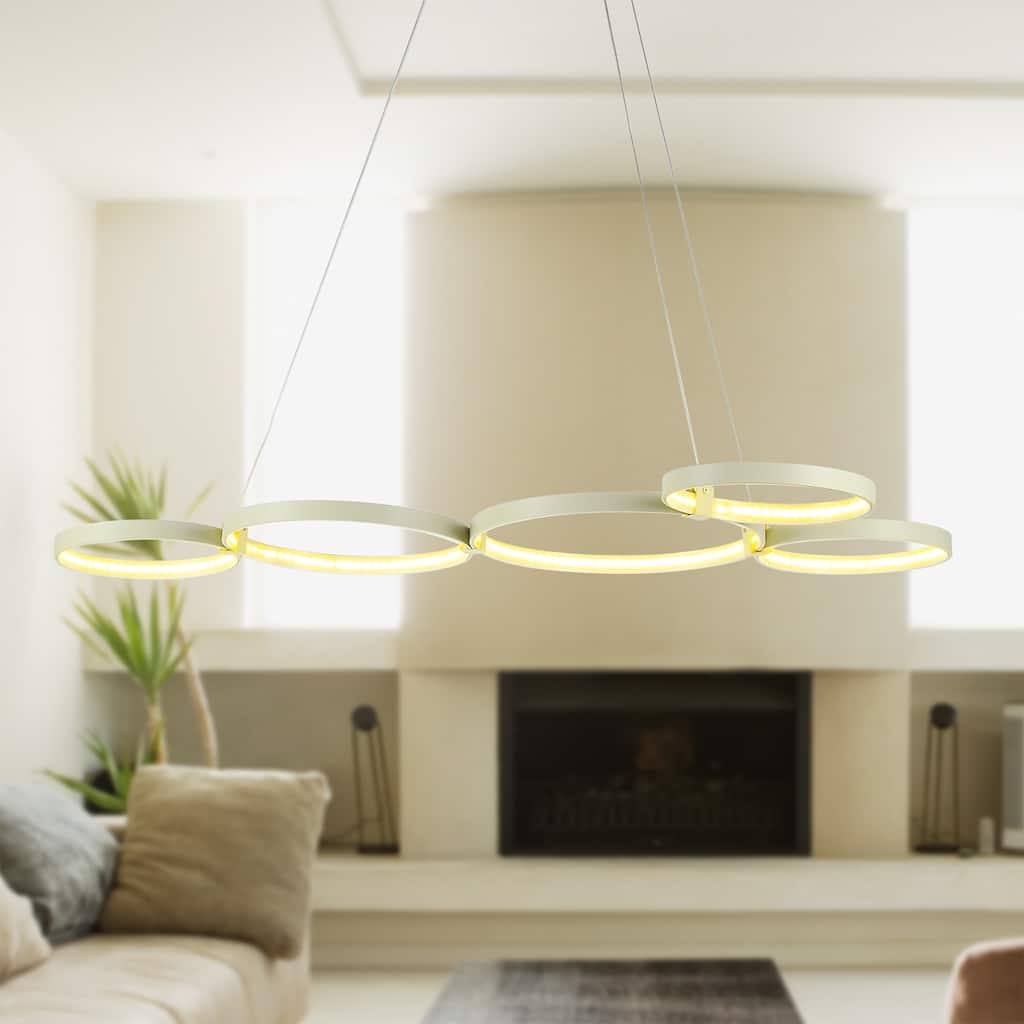 Imperio White 5-Light LED Pendant with Yellow Shade (Adjustable Height)