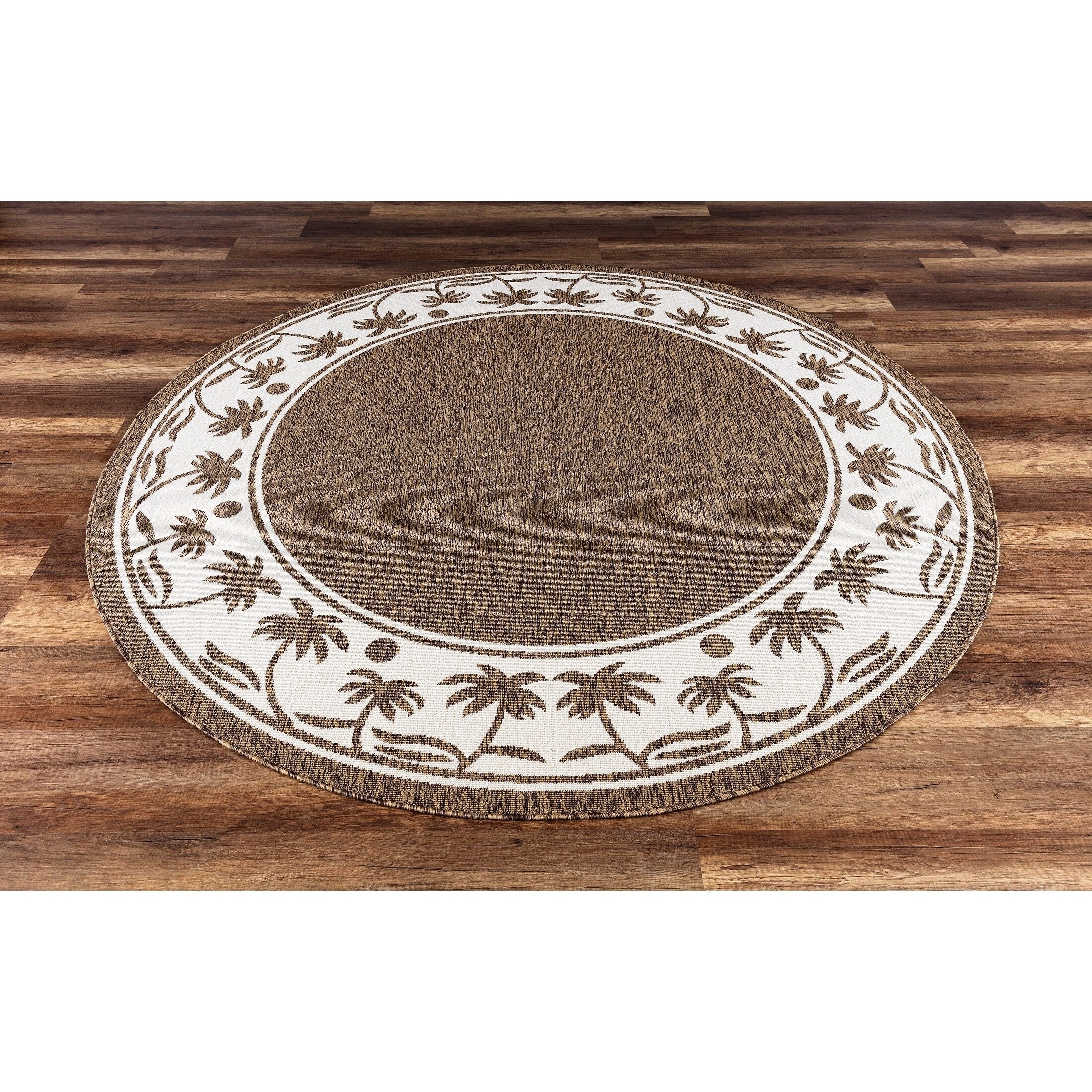 GAD Palms Beautiful Contemporary Indoor Outdoor Area Rug Light Brown Tropical Palms