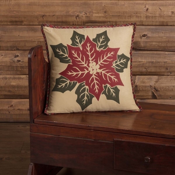 Tan Rustic Bedding VHC National Quilt Museum Poinsettia Block 18x18 Pillow Cotton Floral - Flower Stenciled