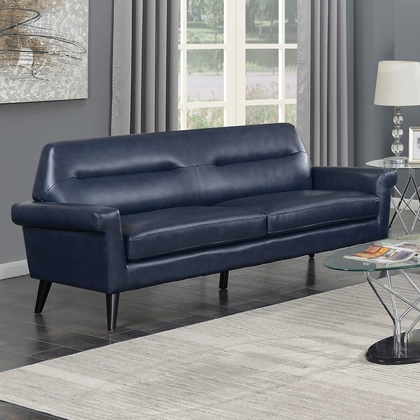 Shop Camden Mid Century Blue Faux Leather Upholstered Shop Camden Mid Century Blue Faux Leather Upholstered