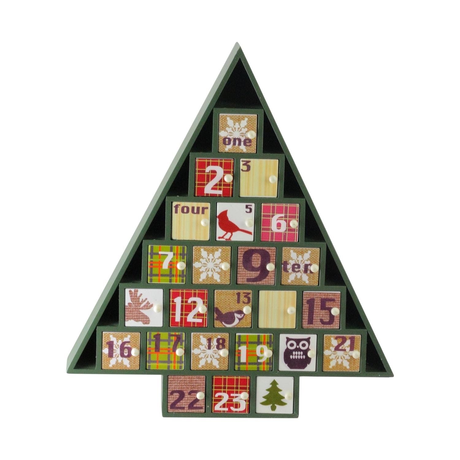 15 Green Tree Shaped Christmas Advent Calendar Decoration