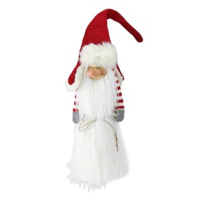 22" Traditional Christmas Slim Santa Gnome with White Fur Suit and Red Hat
