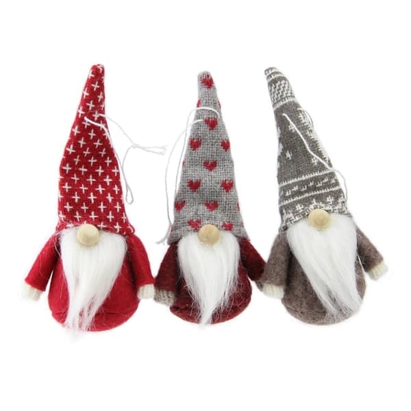 Shop Set Of 3 Decorative Red Brown And Gray Santa Gnome Christmas