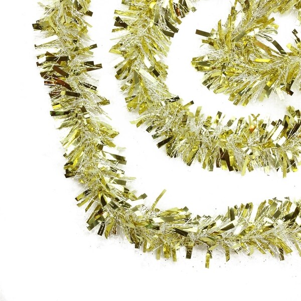 50' Festive Gold and White Thick Cut Christmas Tinsel Garland - Unlit