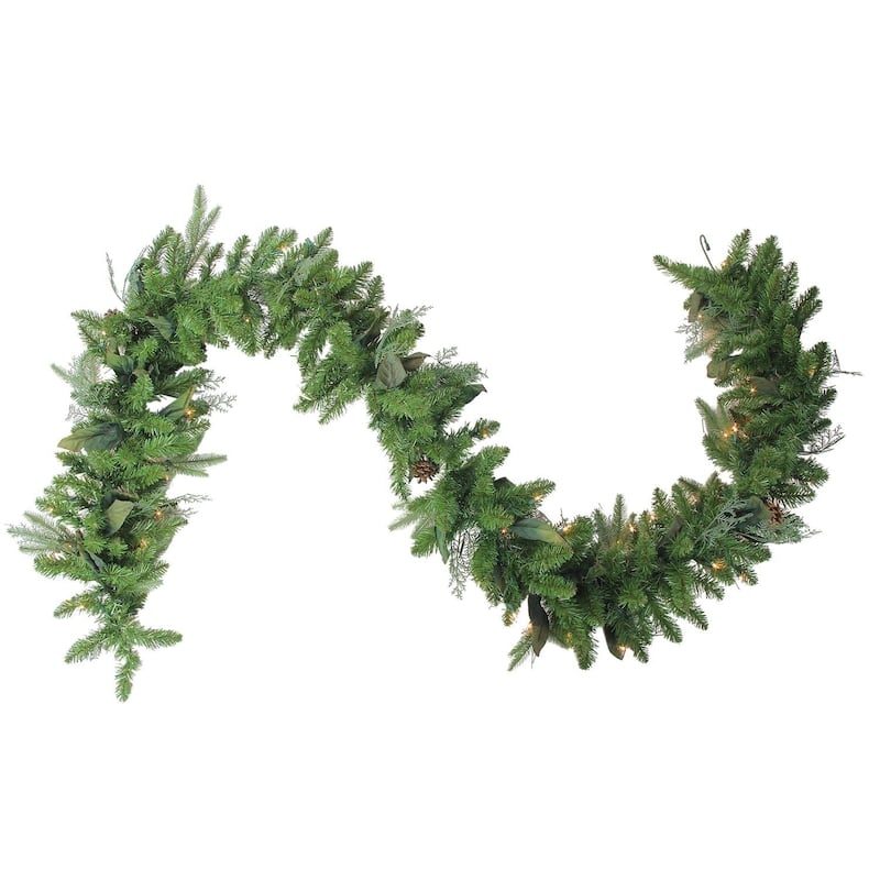 9' x 12" Pre-Lit Mixed Winter Pine Artificial Christmas Garland - Clear Dura-Lit Lights.