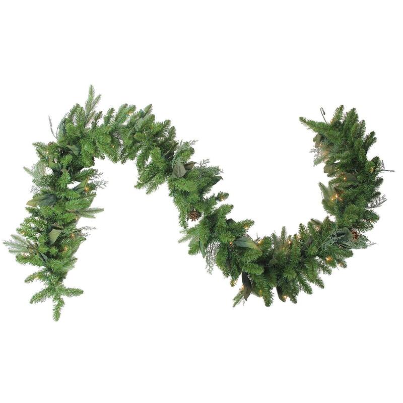 9' x 12" Pre-Lit Mixed Winter Pine Artificial Christmas Garland - Clear Dura-Lit Lights.