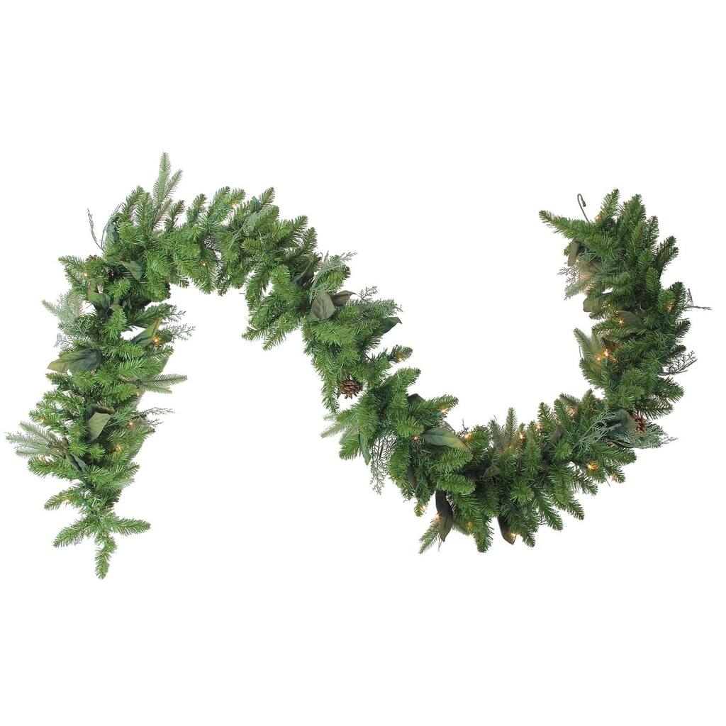 9' x 12" Pre-Lit Mixed Winter Pine Artificial Christmas Garland - Clear Dura-Lit Lights.