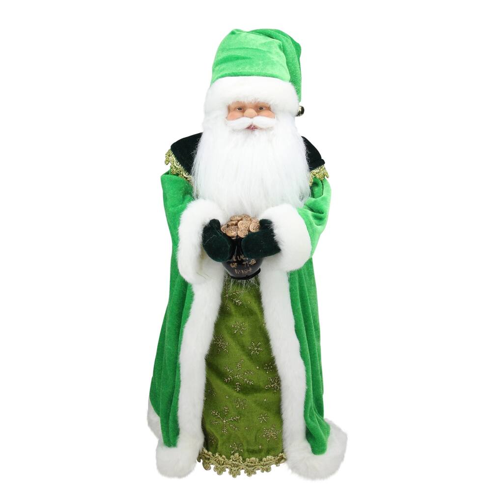18" Green and White Christmas Santa Claus Tree Topper - Unlit