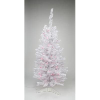 2' Pre-Lit White Pine Slim Artificial Christmas Tree - Pink Lights