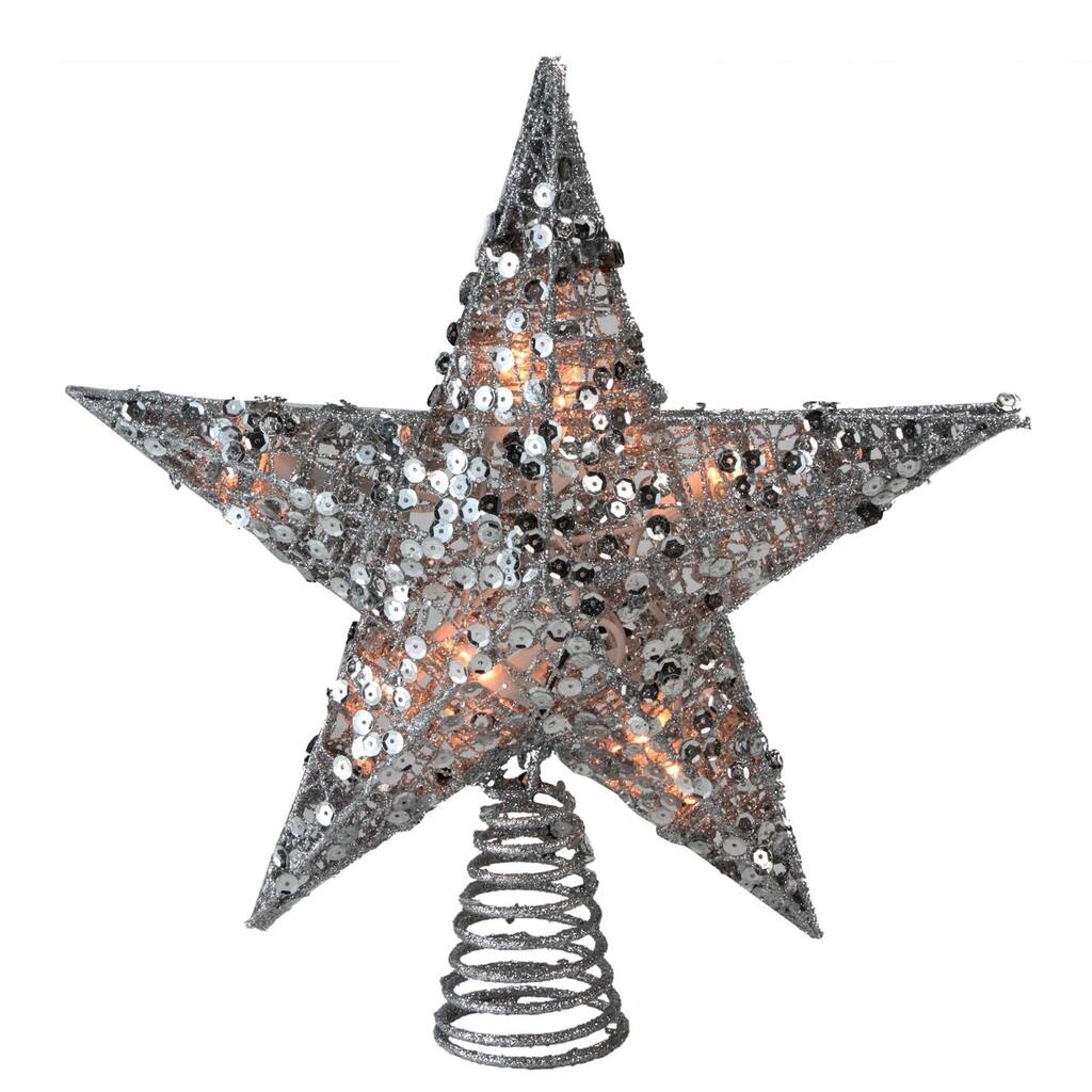 12" Glittering Silver Christmas Star Tree Topper - Clear Lights