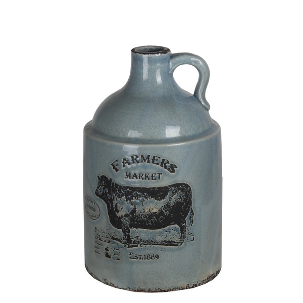 Large Blue Ceramic Farmhouse Vase
