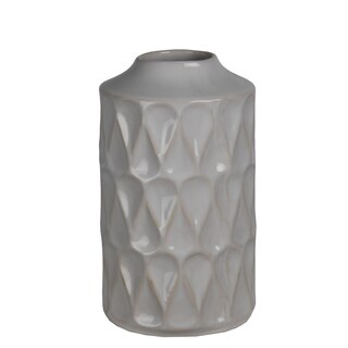 Small White Ribbed And Black Vase - Overstock - 22988699