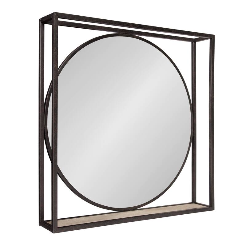 Kate and Laurel McCauley Decorative Metal Mirror with Shelf - 24X24 - Black/Brown