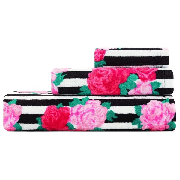 Betsey Johnson Flower Stripe 3-Piece Bath Towel Set - 52x27;28x16;12x12. Opens flyout.