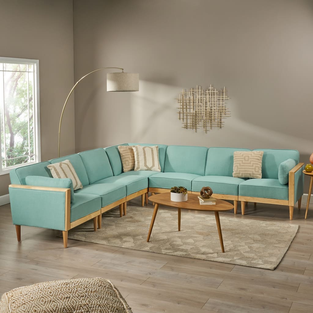 Pembroke Mid-Century Modern Fabric Upholstered 7 Piece Sectional Sofa with Piped Cushions by Christopher Knight Home