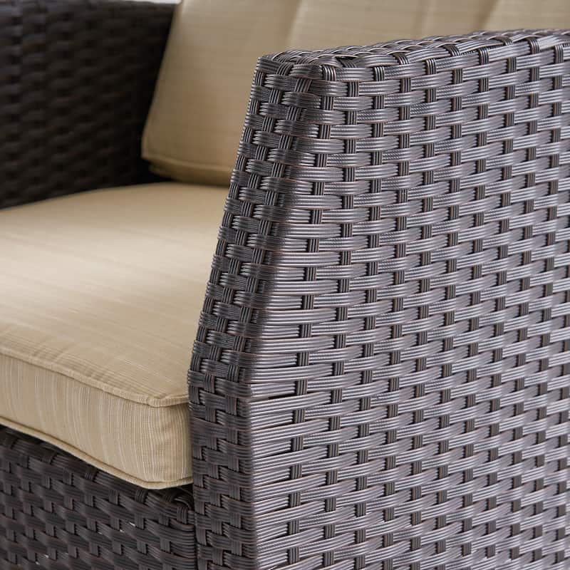 St. Marta Conversation Set with Fire Pit Cushioned Wicker Club Chairs(Set of 4) by Christopher Knight Home