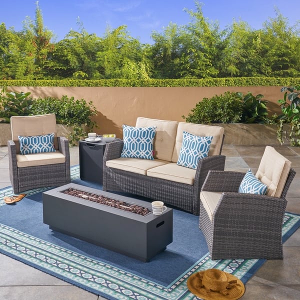 Shop Sanger Outdoor 4 Seater Wicker Chat Set With Fire Pit By