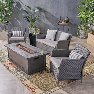 St. Lucia Outdoor 4 Seater Wicker Chat Set with Fire Pit by Christopher Knight Home