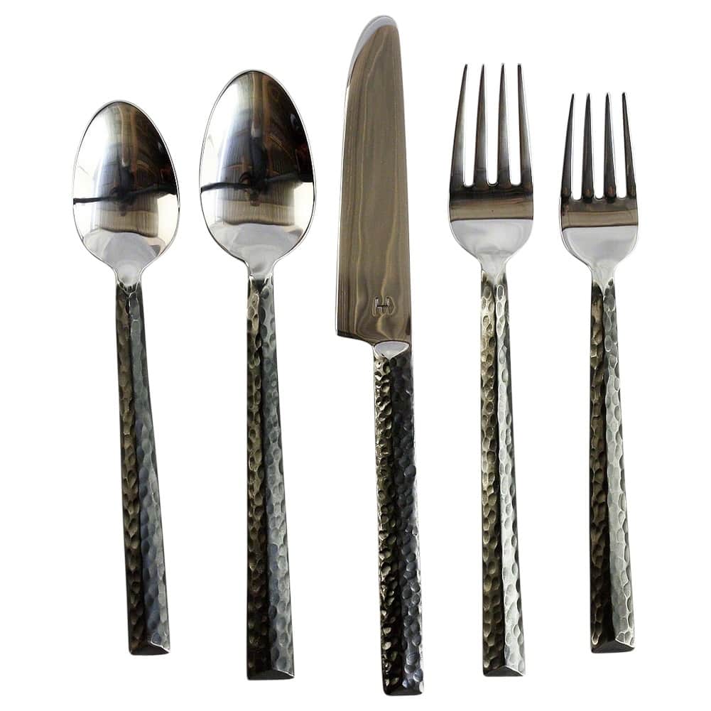 Haussmann Handmade Stainless SteelHammered Triangle Flatware 5 PC Setting x 4 Place Settings