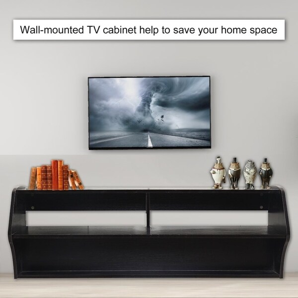 Fitueyes Black Floating Wall Mount TV Stand for HDTV Home Living Room Furniture 